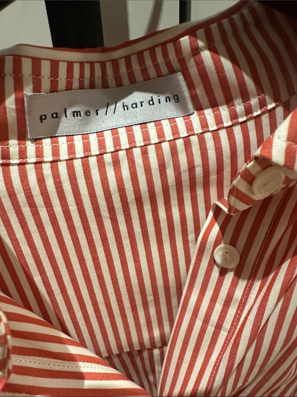 Palmer//harding Cotton Poplin Red Striped Button-Front Asymmetric Shirt - Picture 2 of 6